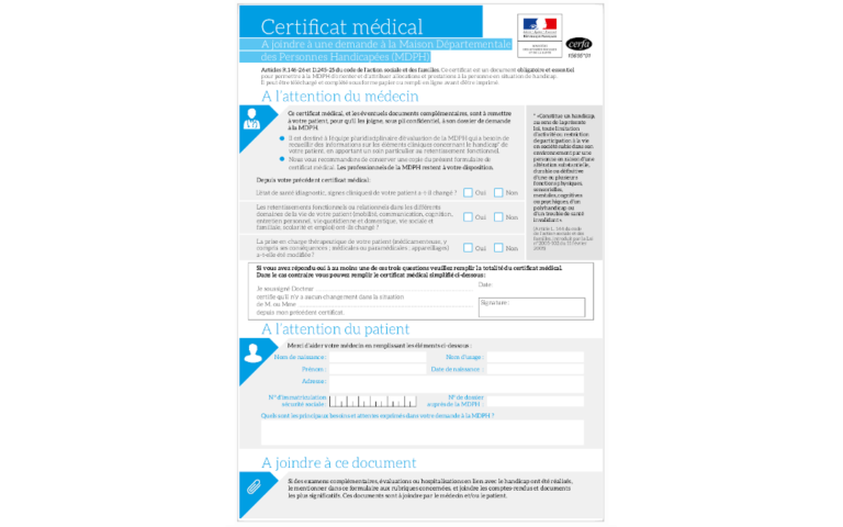 Certificat Médical MDPH à Imprimer Ou Remplir En Ligne Cerfa 15695*01