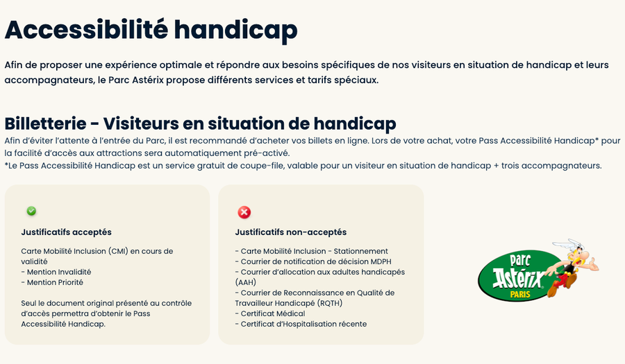 conditions accessibilité parc astérix
